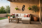 Black Kokopelli 267 on outdoor seating wall