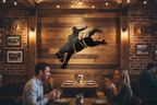 Bucking bronco on rustic restaurant wall
