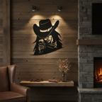 Cowgirl 1028 metal art displayed on wall