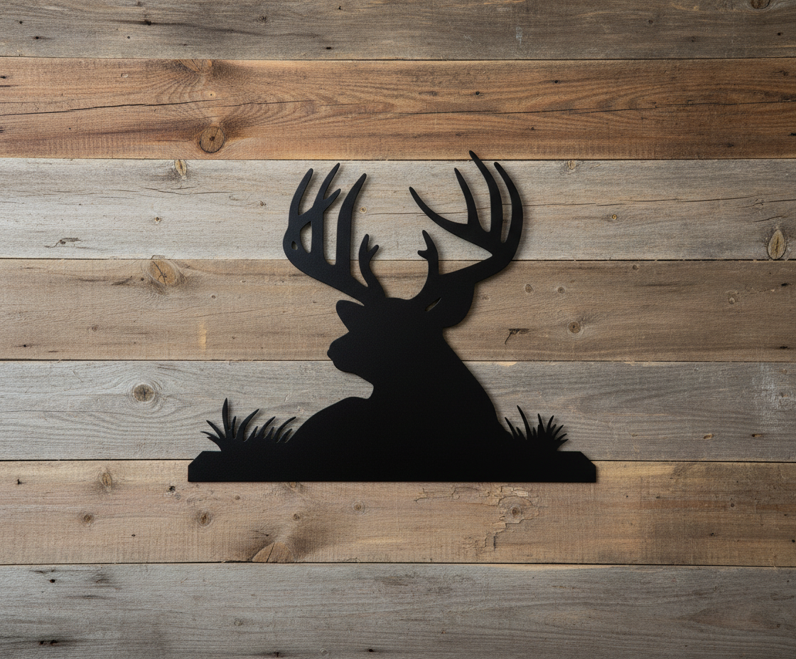 Deer 1067 front view on rustic wall