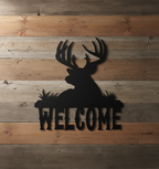 Deer Welcome 1066 on rustic wall