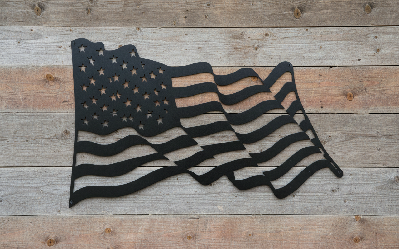 Flag Waving 1018 front view on exterior wall