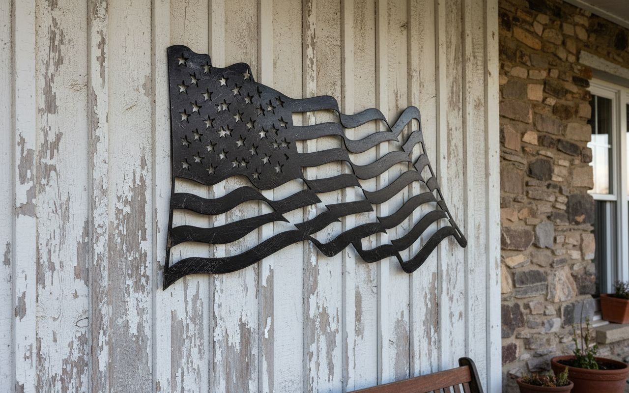 Flag Waving 1018 on exterior wall