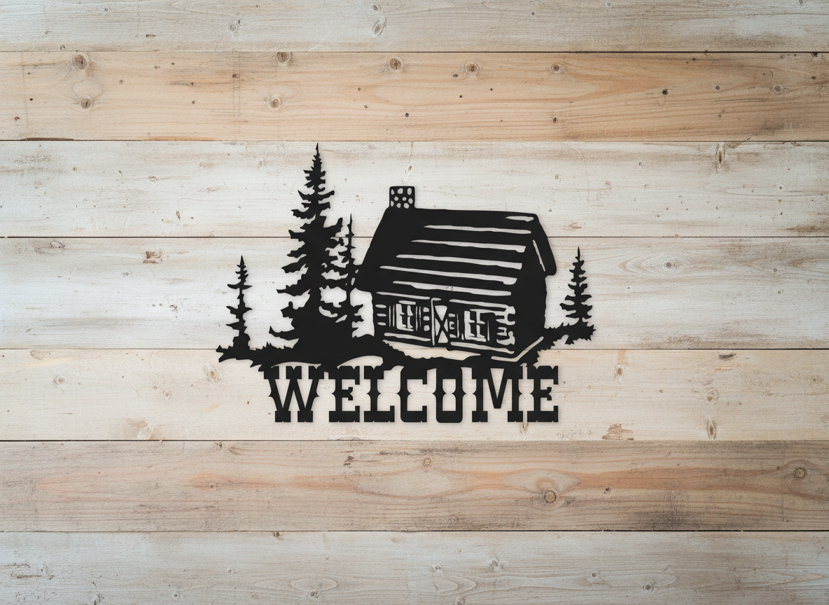 Homestead Welcome sign front view on light rustic wall