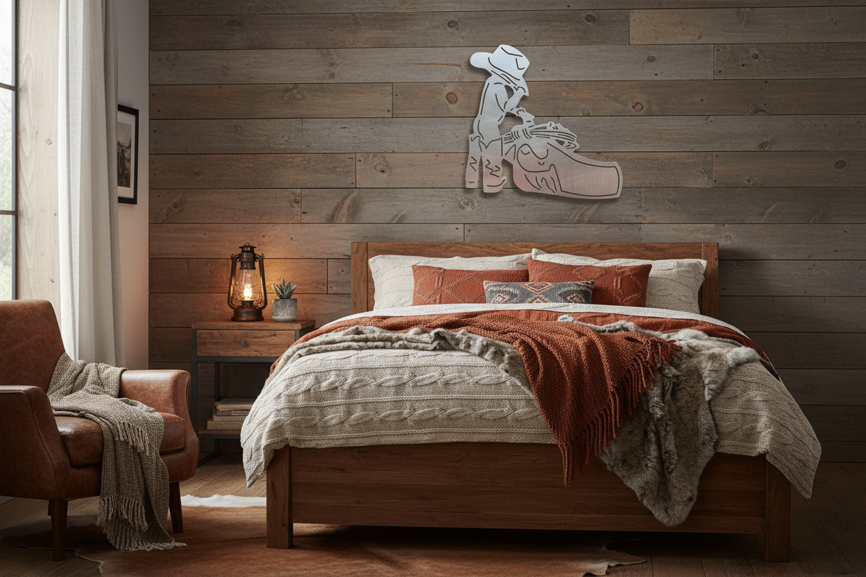 Little Cowboy as metal art on bedroom wall