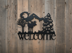 Moose Welcome 1065 front view on rustic wall