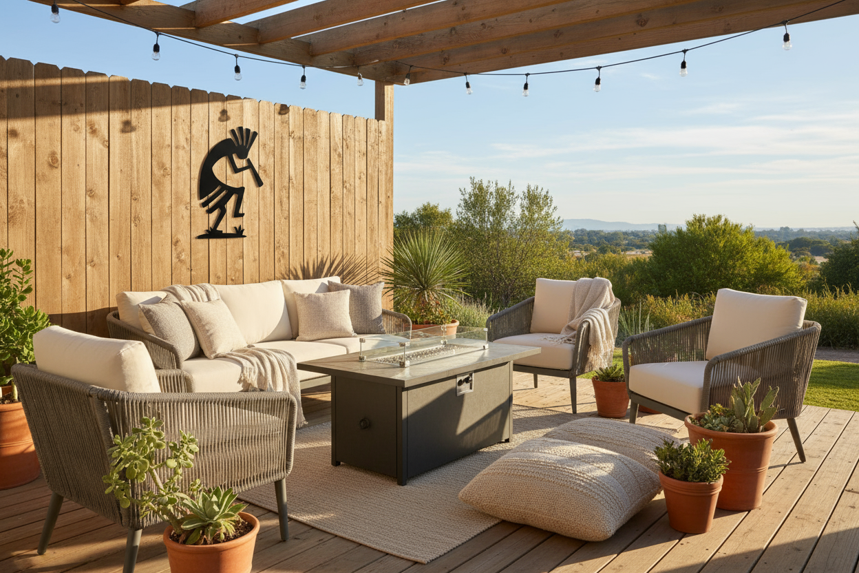 Smaller black Kokopelli 3165 in outdoor living area
