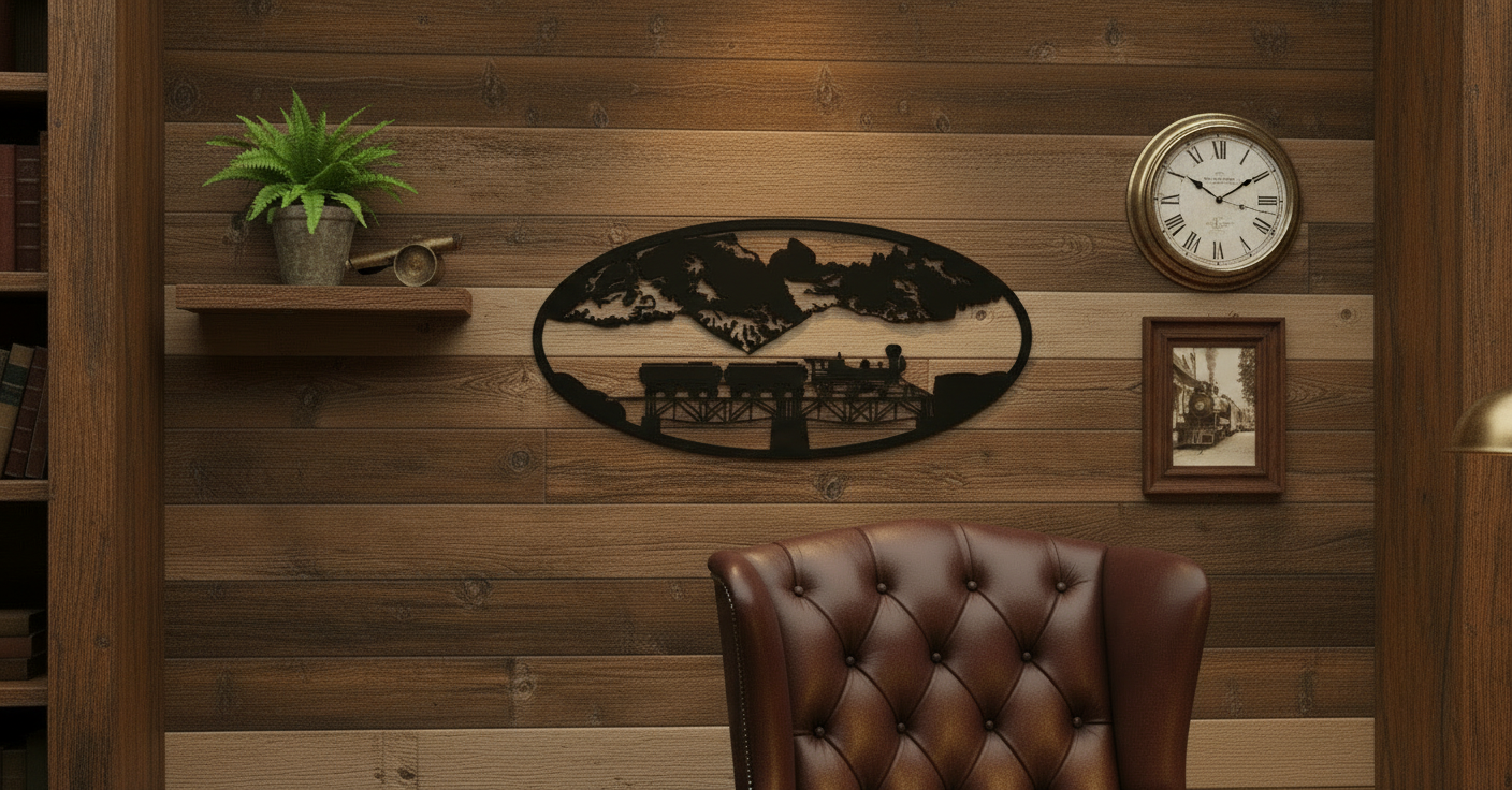 Train 1010 with wall decorations in office