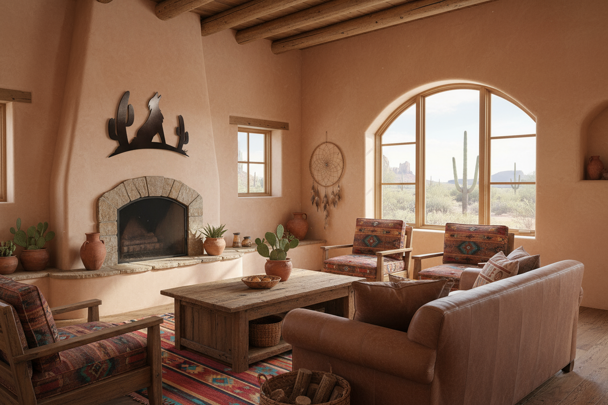 Wolf 2796 metal art in southwestern living room